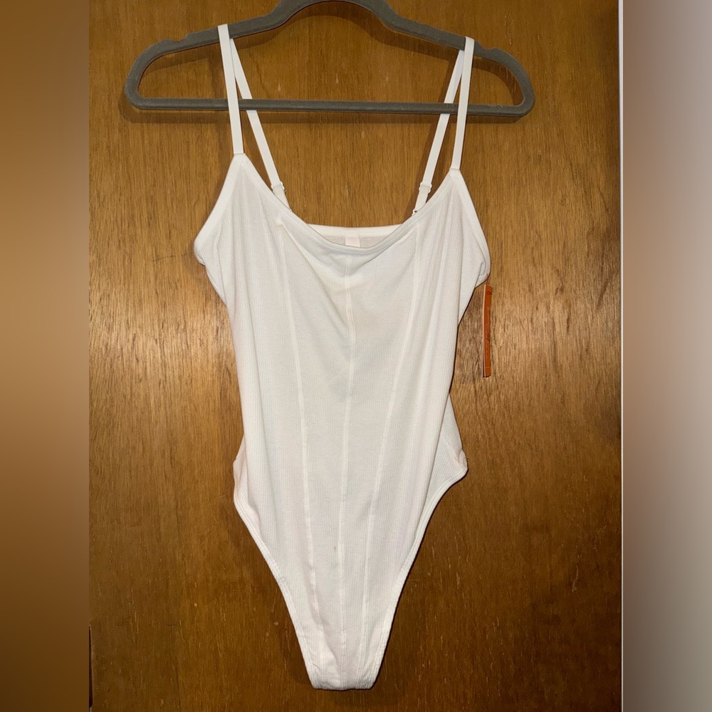 Colsie White Spaghetti Strap Bodysuit, Size M